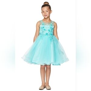 Elegant 3D Flower Aqua Dress